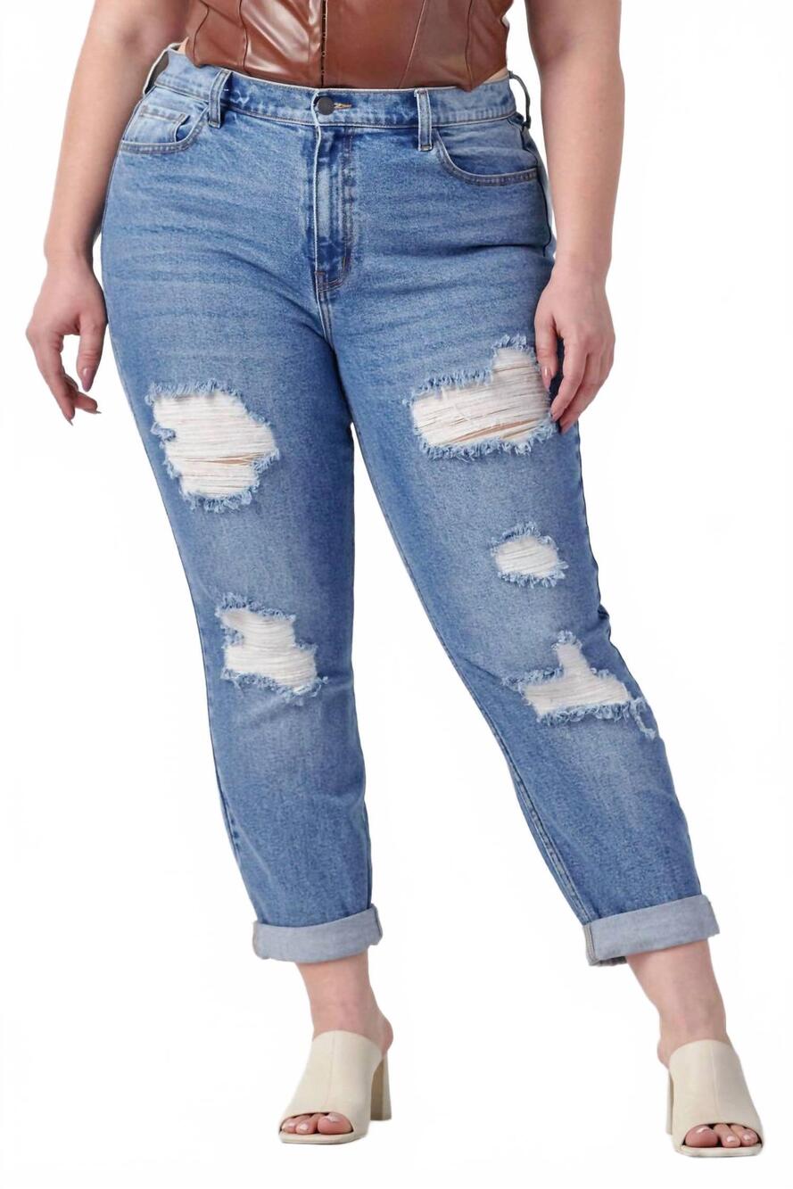 NEW CELLO women's ripped straight fit jeans - plus in blue